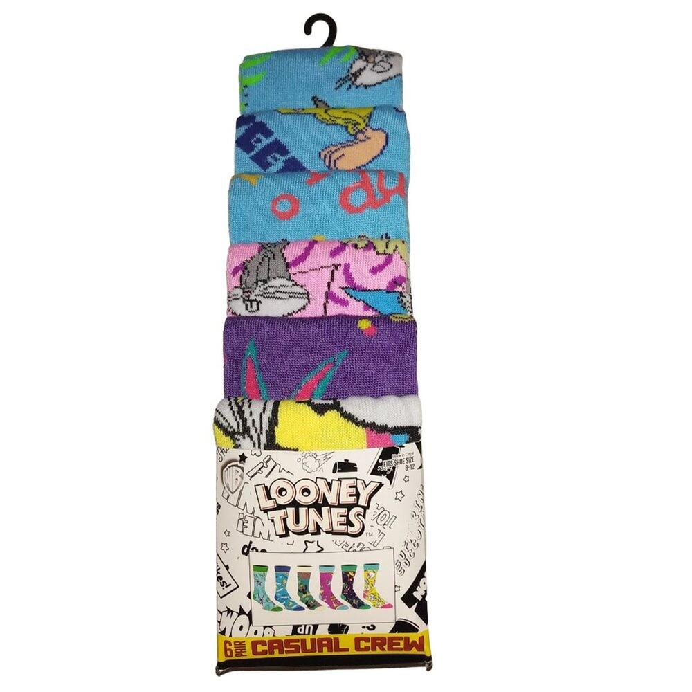 Looney Tunes Casual Crew Socks-6 Pairs